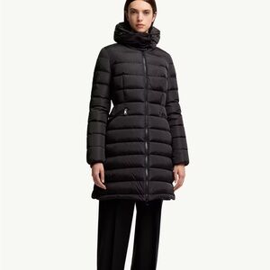 Moncler Black Long Quilted Puffer Coat with Hood